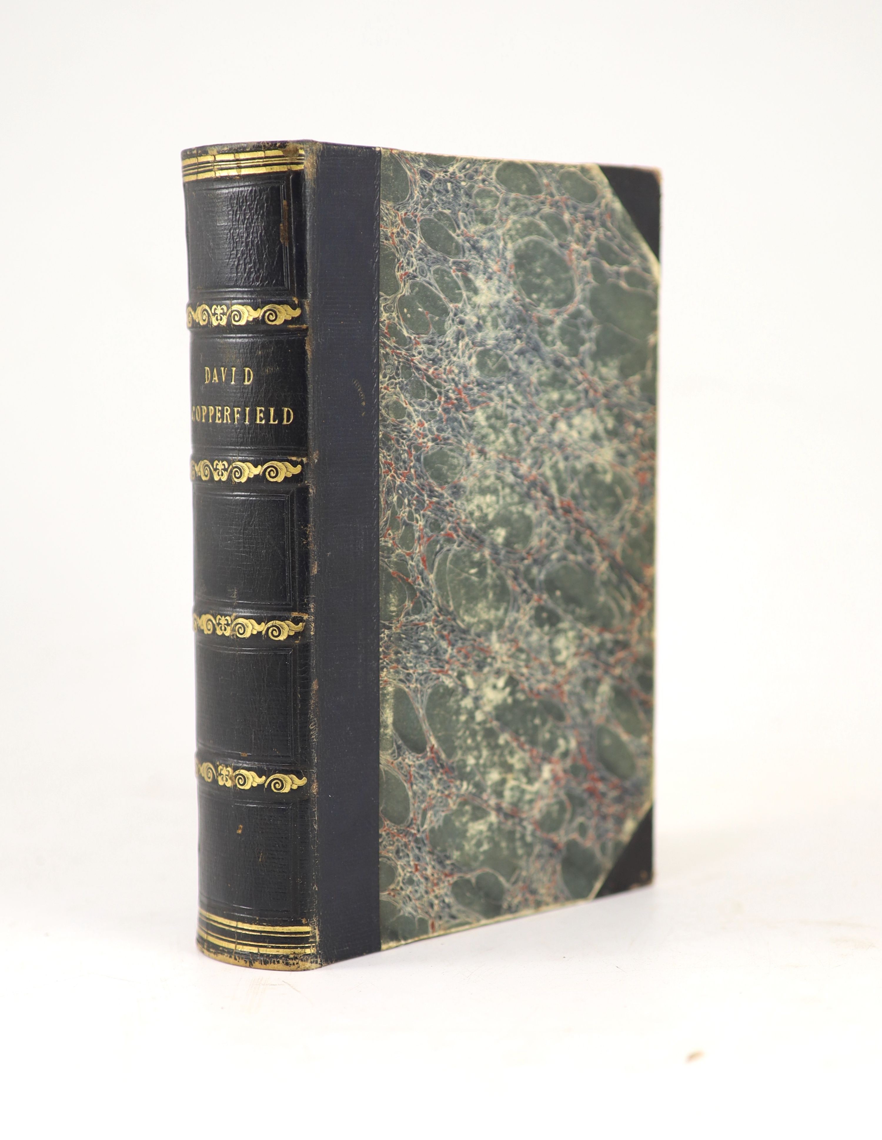 Dickens, Charles - The Personal History of David Copperfield. Pictorial engraved and printed titles, frontis and 38 other engraved plates (H.K.Browne). Half title and errata leaf. Old half morocco and marble boards. Gilt
